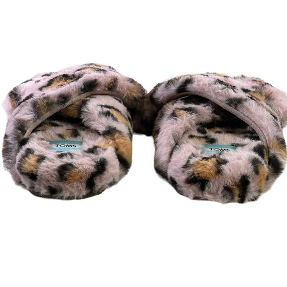Toms Susie Slippers Women Size 7 Pink Brown Cheetah Animal Print Faux Fur Shoe - Picture 3 of 9